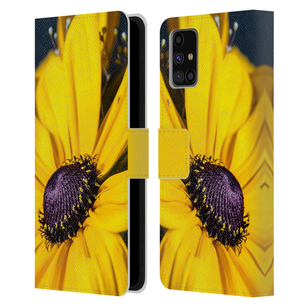 PLdesign Flowers And Leaves Daisy Leather Book Wallet Case Cover For Samsung Galaxy M31s (2020)
