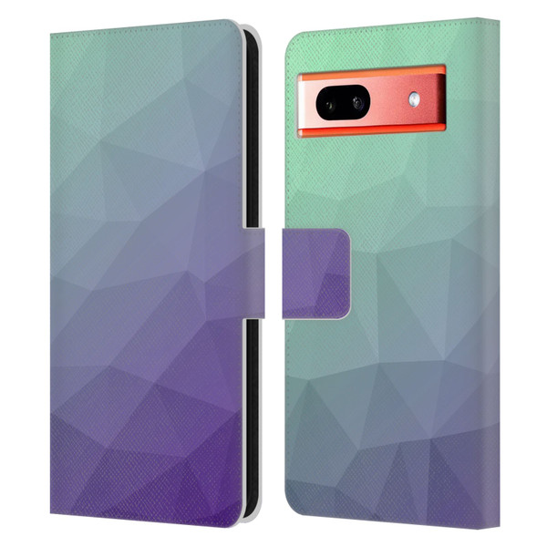 PLdesign Geometric Purple Green Ombre Leather Book Wallet Case Cover For Google Pixel 7a