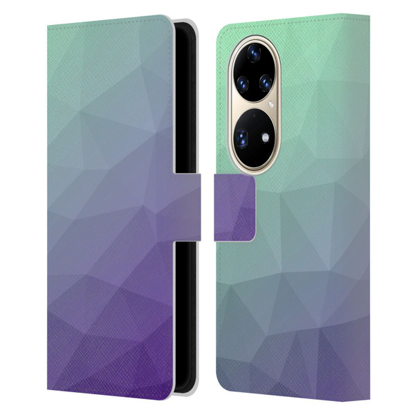 PLdesign Geometric Purple Green Ombre Leather Book Wallet Case Cover For Huawei P50 Pro