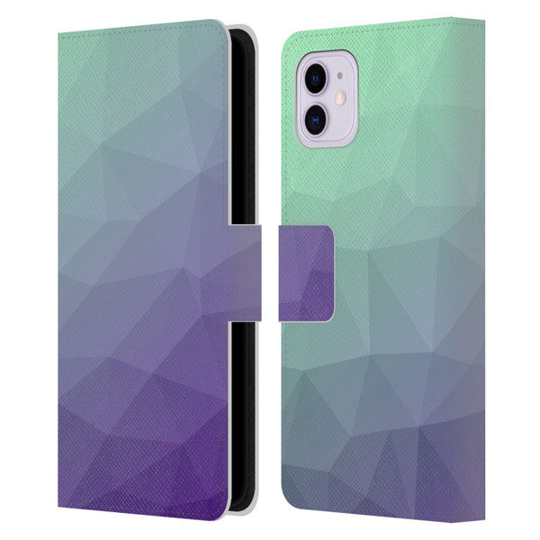 PLdesign Geometric Purple Green Ombre Leather Book Wallet Case Cover For Apple iPhone 11