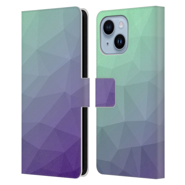 PLdesign Geometric Purple Green Ombre Leather Book Wallet Case Cover For Apple iPhone 14 Plus