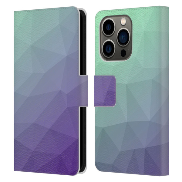 PLdesign Geometric Purple Green Ombre Leather Book Wallet Case Cover For Apple iPhone 14 Pro