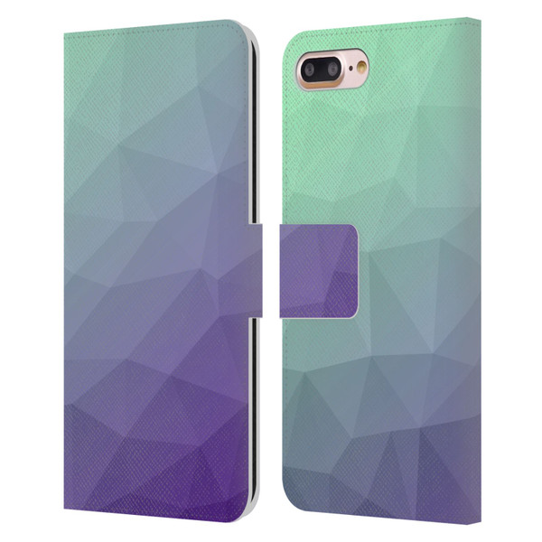 PLdesign Geometric Purple Green Ombre Leather Book Wallet Case Cover For Apple iPhone 7 Plus / iPhone 8 Plus