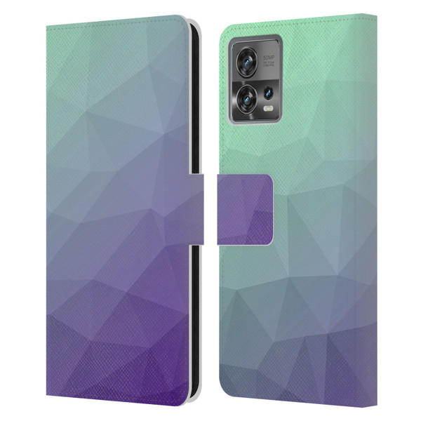 PLdesign Geometric Purple Green Ombre Leather Book Wallet Case Cover For Motorola Moto Edge 30 Fusion