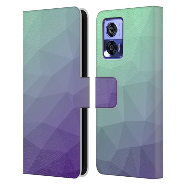PLdesign Geometric Purple Green Ombre Leather Book Wallet Case Cover For Motorola Edge 30 Neo 5G