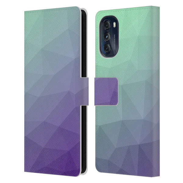 PLdesign Geometric Purple Green Ombre Leather Book Wallet Case Cover For Motorola Moto G (2022)