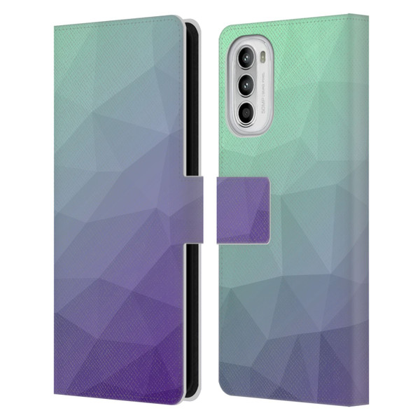 PLdesign Geometric Purple Green Ombre Leather Book Wallet Case Cover For Motorola Moto G52