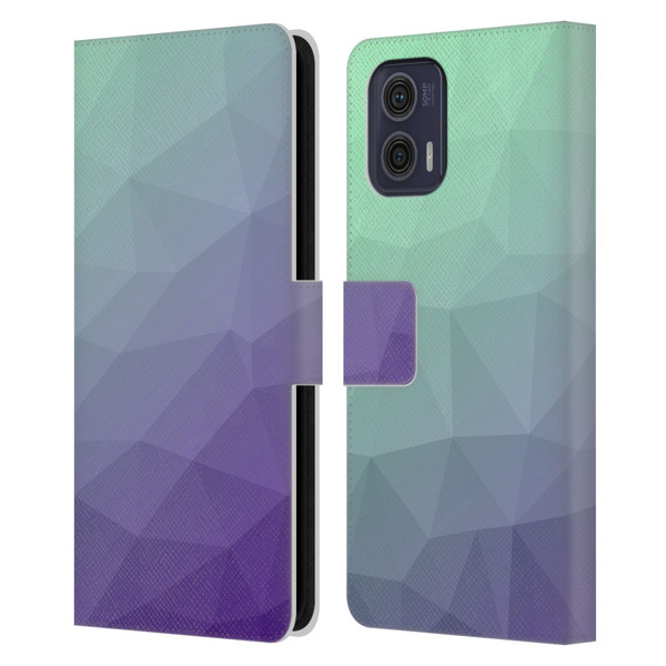 PLdesign Geometric Purple Green Ombre Leather Book Wallet Case Cover For Motorola Moto G73 5G