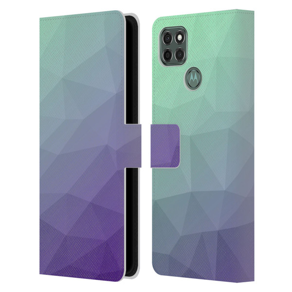 PLdesign Geometric Purple Green Ombre Leather Book Wallet Case Cover For Motorola Moto G9 Power