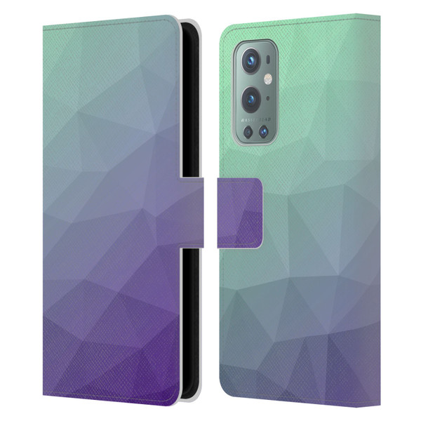 PLdesign Geometric Purple Green Ombre Leather Book Wallet Case Cover For OnePlus 9