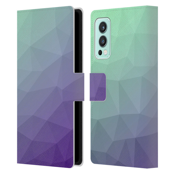 PLdesign Geometric Purple Green Ombre Leather Book Wallet Case Cover For OnePlus Nord 2 5G