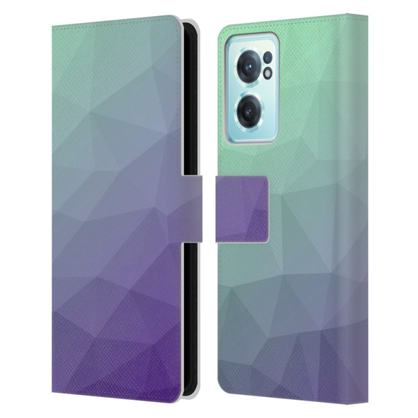 PLdesign Geometric Purple Green Ombre Leather Book Wallet Case Cover For OnePlus Nord CE 2 5G