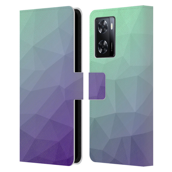 PLdesign Geometric Purple Green Ombre Leather Book Wallet Case Cover For OPPO A57s