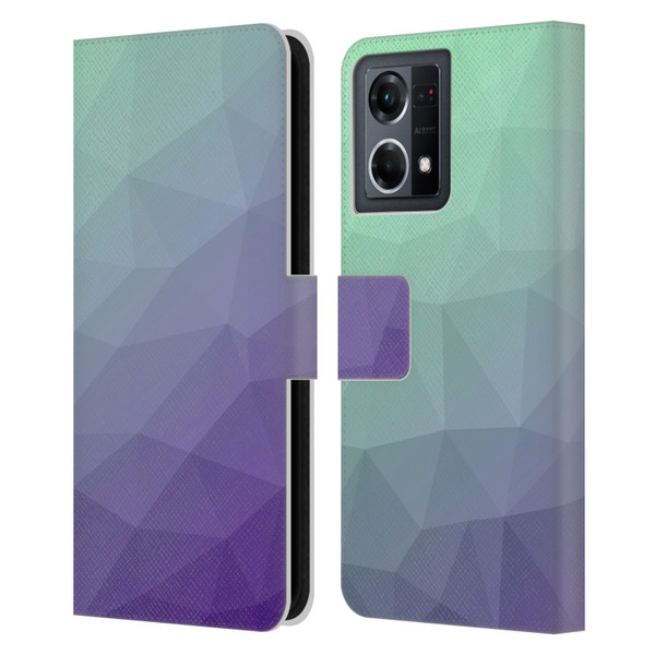 PLdesign Geometric Purple Green Ombre Leather Book Wallet Case Cover For OPPO Reno8 4G