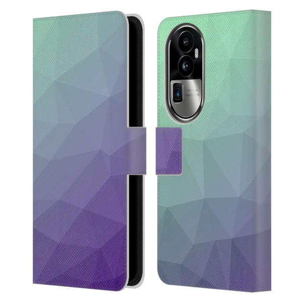 PLdesign Geometric Purple Green Ombre Leather Book Wallet Case Cover For OPPO Reno10 Pro+