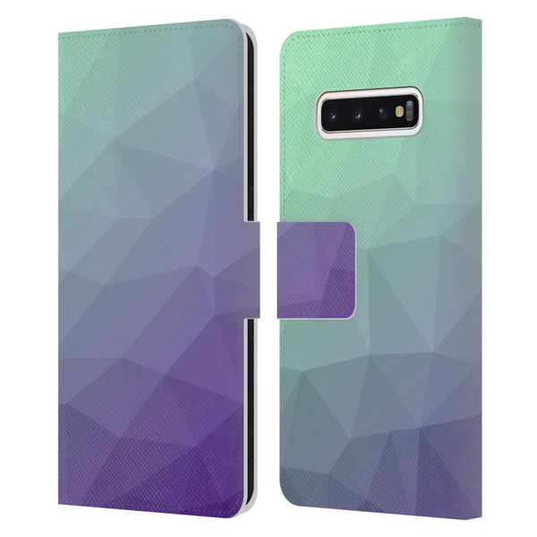 PLdesign Geometric Purple Green Ombre Leather Book Wallet Case Cover For Samsung Galaxy S10