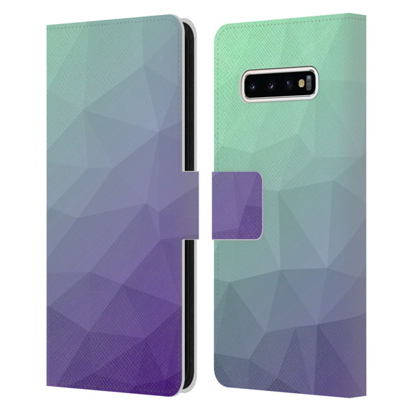 PLdesign Geometric Purple Green Ombre Leather Book Wallet Case Cover For Samsung Galaxy S10+ / S10 Plus