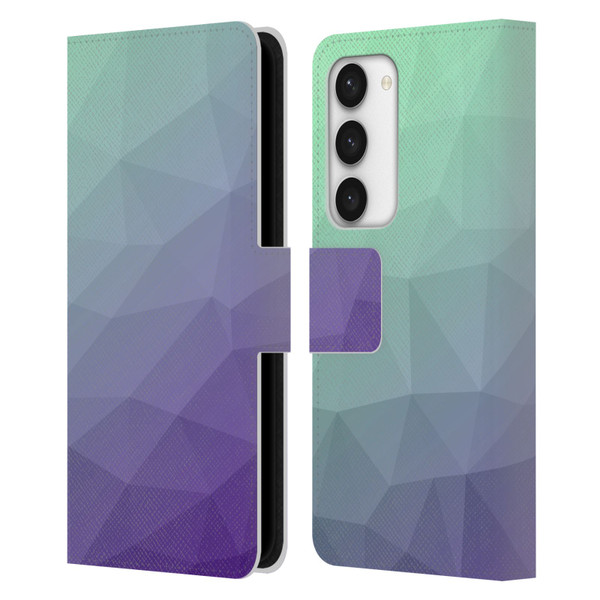 PLdesign Geometric Purple Green Ombre Leather Book Wallet Case Cover For Samsung Galaxy S23 5G