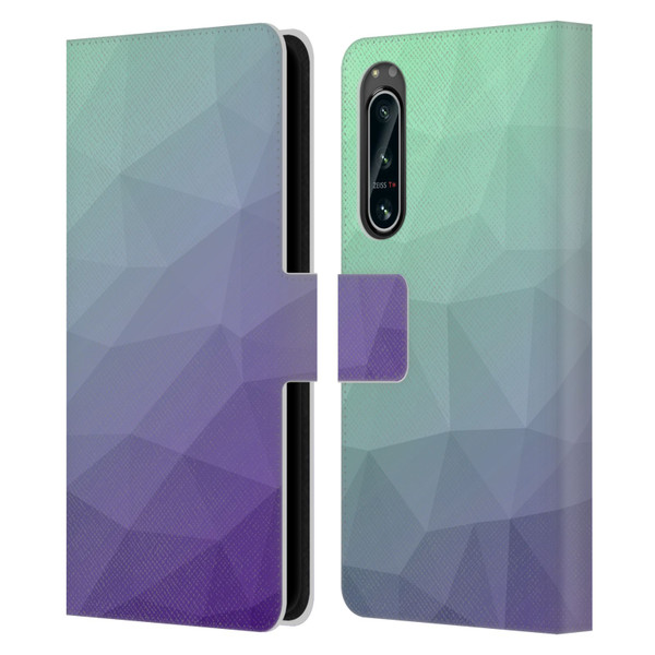 PLdesign Geometric Purple Green Ombre Leather Book Wallet Case Cover For Sony Xperia 5 IV