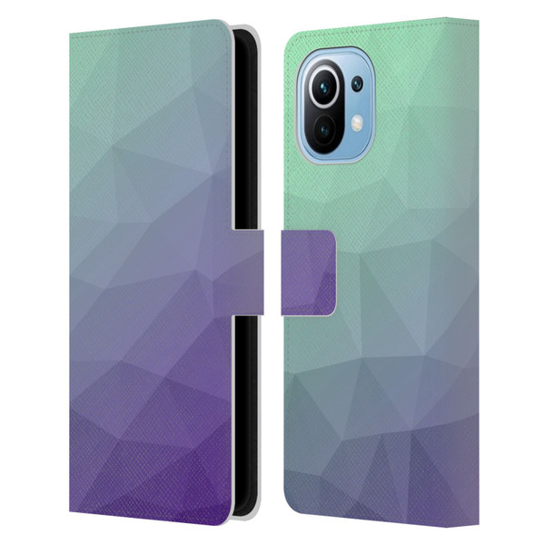PLdesign Geometric Purple Green Ombre Leather Book Wallet Case Cover For Xiaomi Mi 11