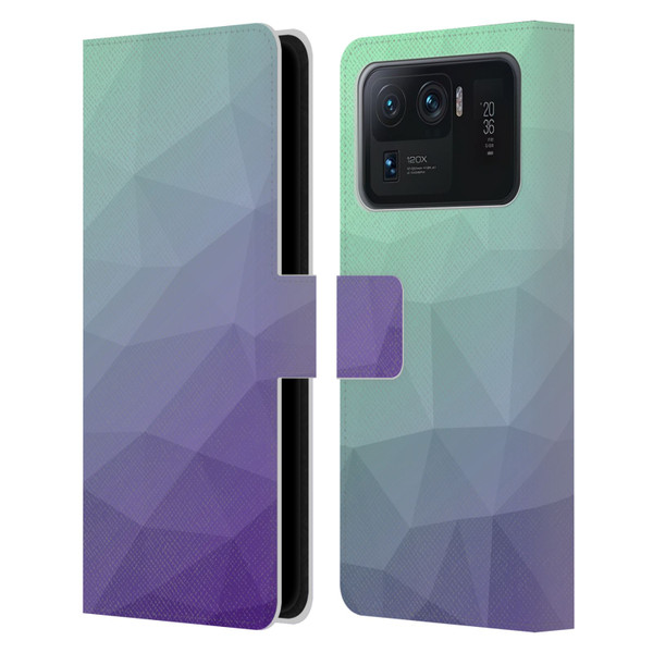 PLdesign Geometric Purple Green Ombre Leather Book Wallet Case Cover For Xiaomi Mi 11 Ultra