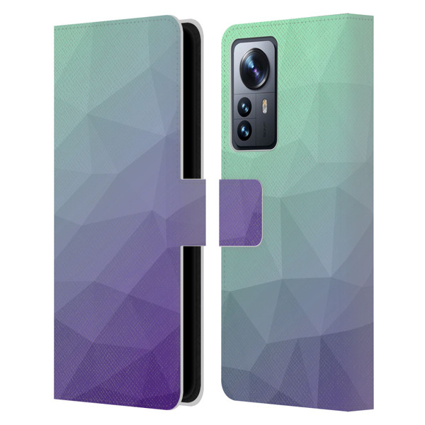 PLdesign Geometric Purple Green Ombre Leather Book Wallet Case Cover For Xiaomi 12 Pro