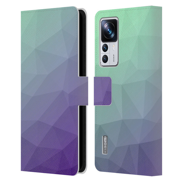 PLdesign Geometric Purple Green Ombre Leather Book Wallet Case Cover For Xiaomi 12T Pro