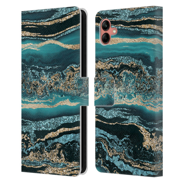 LebensArt Gemstone Marble Luxury Turquoise Leather Book Wallet Case Cover For Samsung Galaxy A04 (2022)