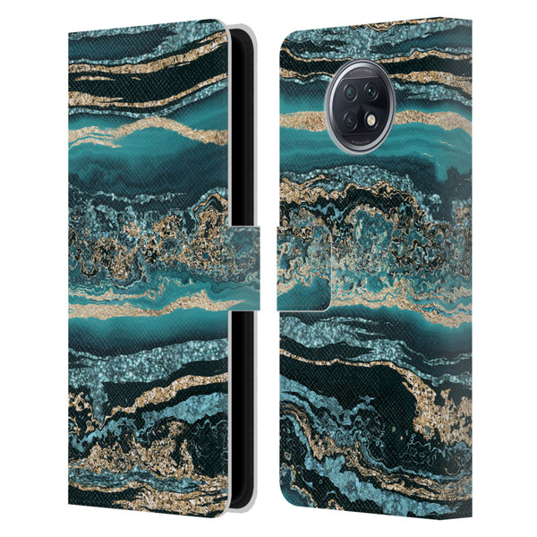 LebensArt Gemstone Marble Luxury Turquoise Leather Book Wallet Case Cover For Xiaomi Redmi Note 9T 5G