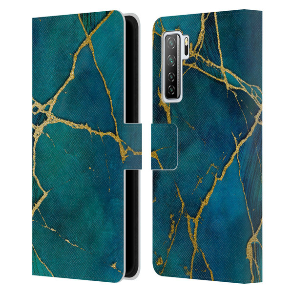 LebensArt Mineral Marble Blue And Gold Leather Book Wallet Case Cover For Huawei Nova 7 SE/P40 Lite 5G