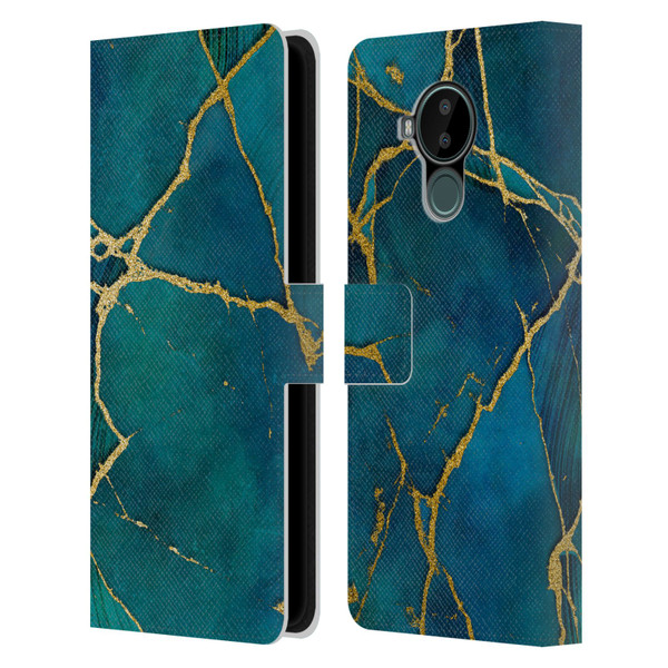 LebensArt Mineral Marble Blue And Gold Leather Book Wallet Case Cover For Nokia C30