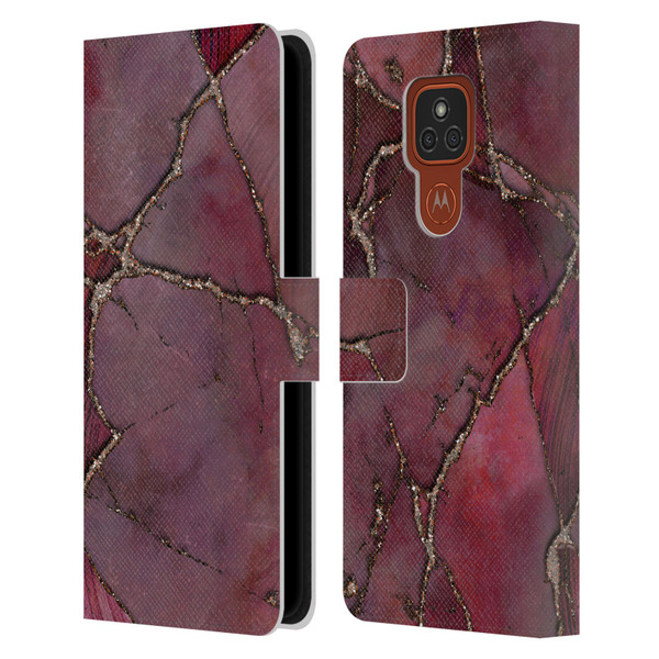 LebensArt Mineral Marble Red Leather Book Wallet Case Cover For Motorola Moto E7 Plus