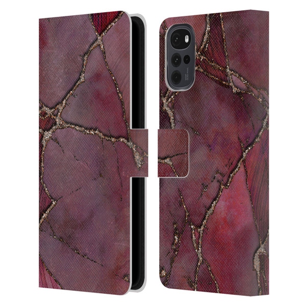 LebensArt Mineral Marble Red Leather Book Wallet Case Cover For Motorola Moto G22