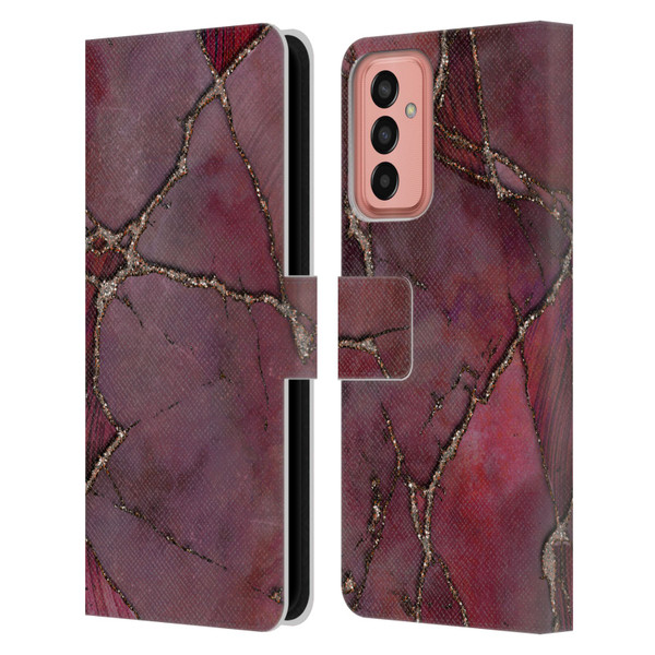 LebensArt Mineral Marble Red Leather Book Wallet Case Cover For Samsung Galaxy M13 (2022)