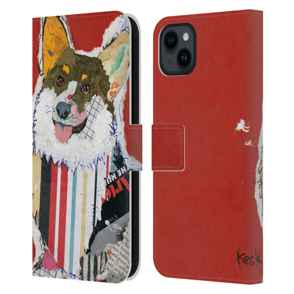 Michel Keck Dogs 2 Corgi Leather Book Wallet Case Cover For Apple iPhone 15 Plus