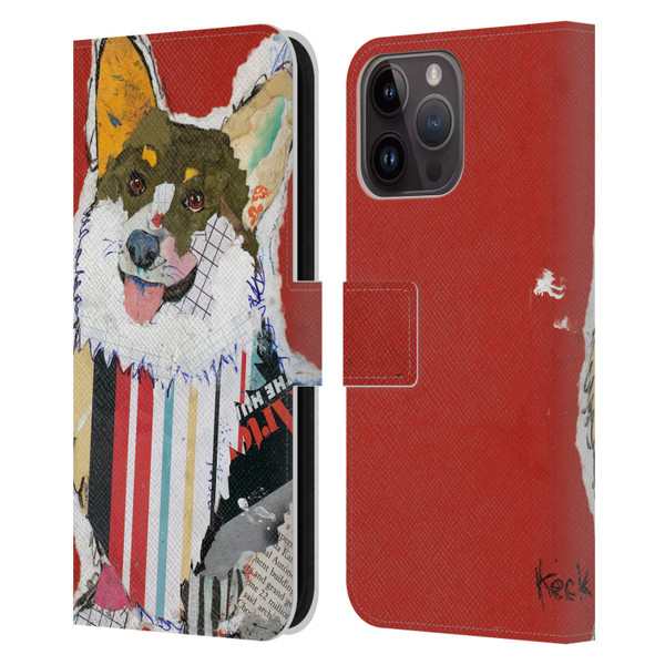 Michel Keck Dogs 2 Corgi Leather Book Wallet Case Cover For Apple iPhone 15 Pro Max