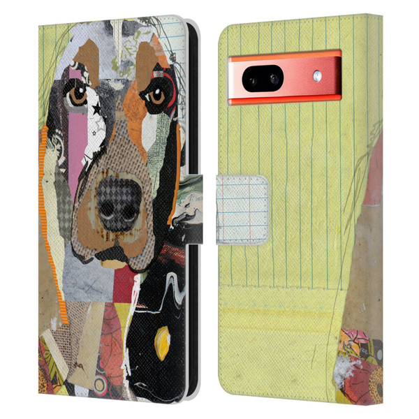Michel Keck Dogs Basset Hound Leather Book Wallet Case Cover For Google Pixel 7a