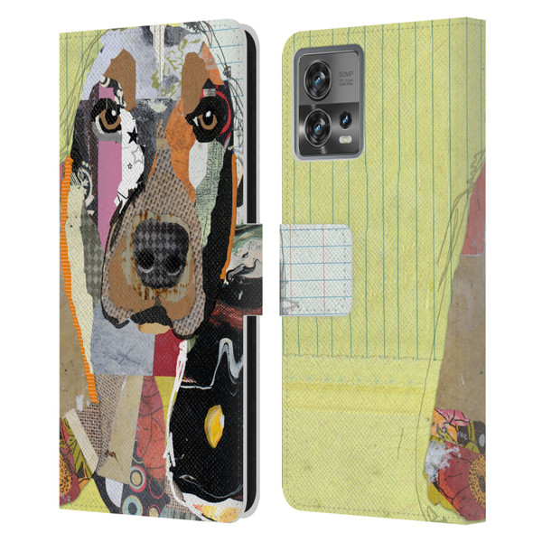 Michel Keck Dogs Basset Hound Leather Book Wallet Case Cover For Motorola Moto Edge 30 Fusion