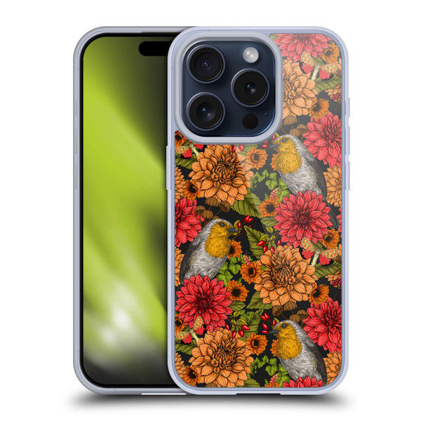 Katerina Kirilova Graphics Robins And Dahlias Soft Gel Case for Apple iPhone 15 Pro