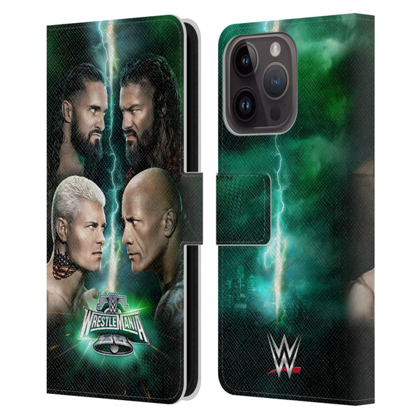 WWE Wrestlemania 40 Key Art Poster Leather Book Wallet Case Cover For Apple iPhone 15 Pro
