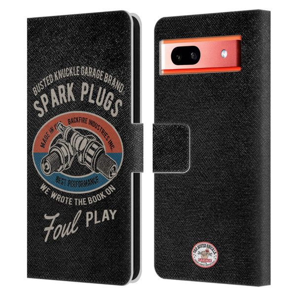 Busted Knuckle Garage Graphics Spark Plugs Leather Book Wallet Case Cover For Google Pixel 7a