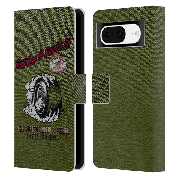 Busted Knuckle Garage Graphics Tire Leather Book Wallet Case Cover For Google Pixel 8