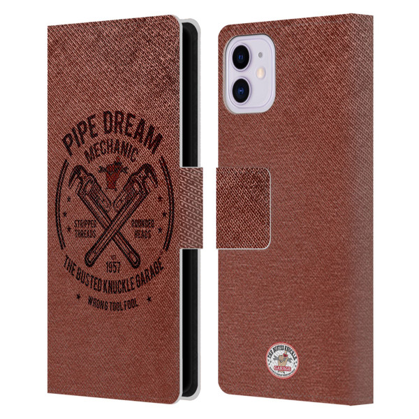 Busted Knuckle Garage Graphics Pipe Dream Leather Book Wallet Case Cover For Apple iPhone 11