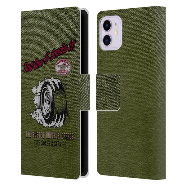 Busted Knuckle Garage Graphics Tire Leather Book Wallet Case Cover For Apple iPhone 11