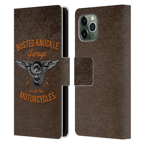 Busted Knuckle Garage Graphics Motorcycles Leather Book Wallet Case Cover For Apple iPhone 11 Pro