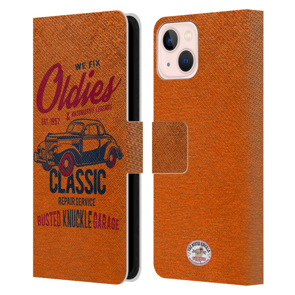 Busted Knuckle Garage Graphics Classic Leather Book Wallet Case Cover For Apple iPhone 13