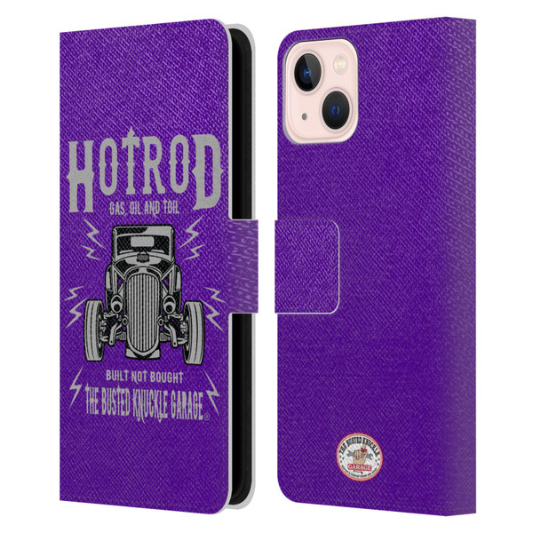 Busted Knuckle Garage Graphics Hot Rod Leather Book Wallet Case Cover For Apple iPhone 13
