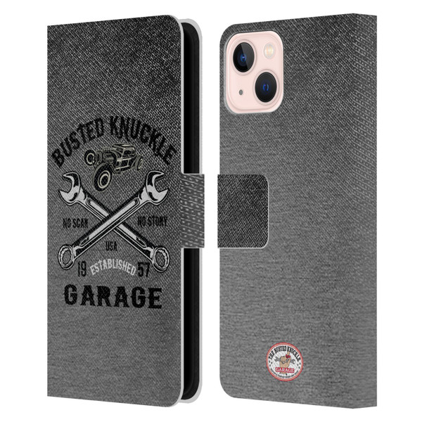 Busted Knuckle Garage Graphics No Scar Leather Book Wallet Case Cover For Apple iPhone 13