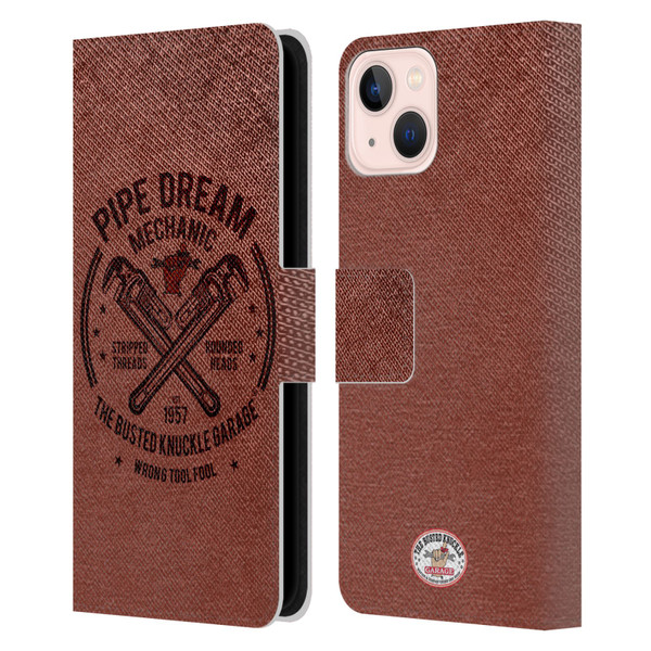 Busted Knuckle Garage Graphics Pipe Dream Leather Book Wallet Case Cover For Apple iPhone 13