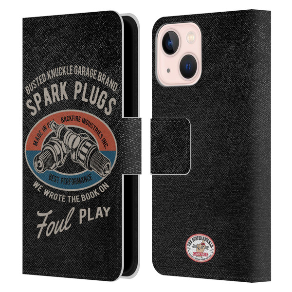 Busted Knuckle Garage Graphics Spark Plugs Leather Book Wallet Case Cover For Apple iPhone 13 Mini